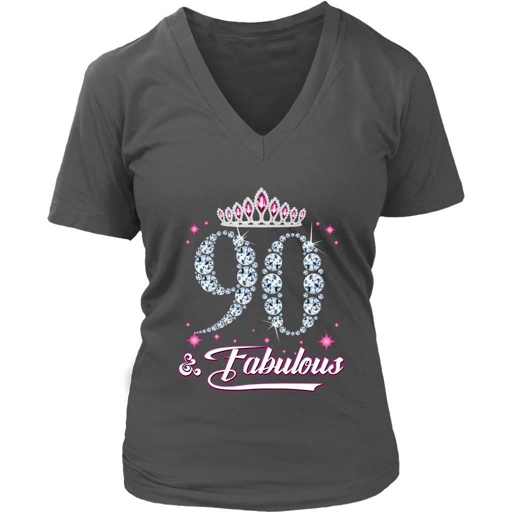 VnSupertramp Ninety And Fabulous V-Neck Shirt Plus Size XL-4XL 90th Birthday