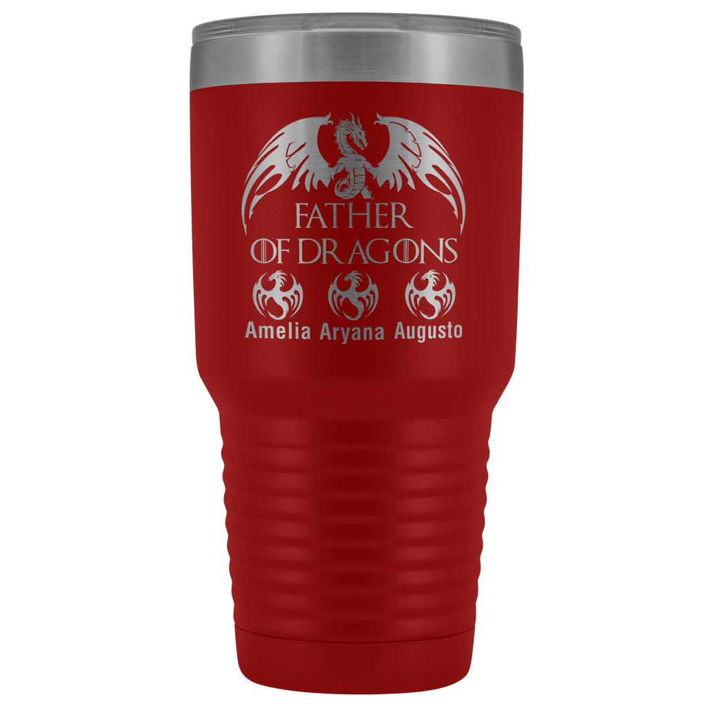 VnSupertramp Personalized Father of Dragons 30oz Vacuum Tumbler Add Up To 10 Dragons - Custom Kids' Name On Travel Cup Gift