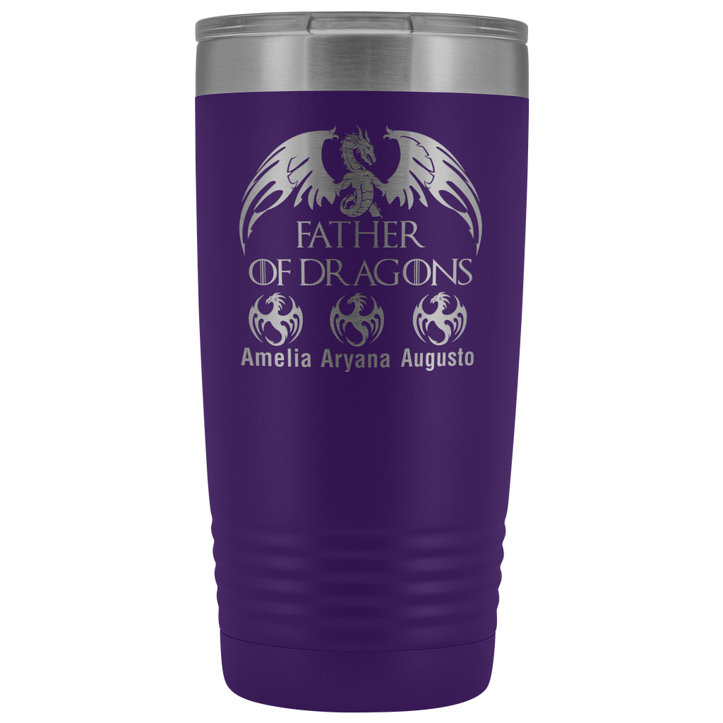 VnSupertramp Personalized Father of Dragons 20oz Vacuum Tumbler Add Up To 10 Dragons - Custom Kids' Name On Travel Cup Gift