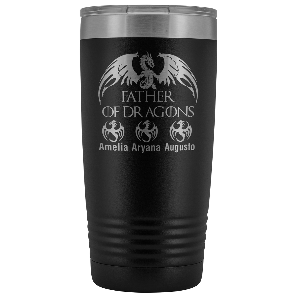 VnSupertramp Personalized Father of Dragons 20oz Vacuum Tumbler Add Up To 10 Dragons - Custom Kids' Name On Travel Cup Gift