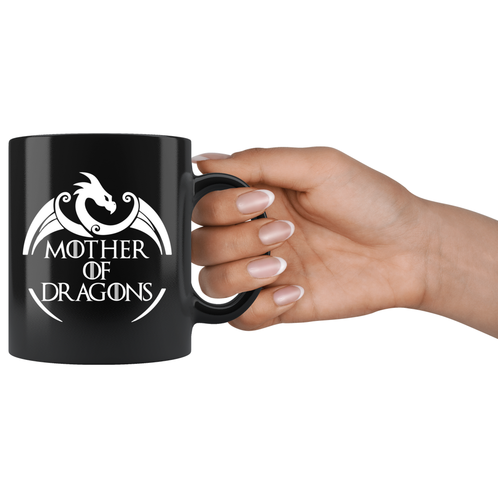 VnSupertramp Mother of Dragons Black Coffee Mug 11oz - Personalized Mother's Day Gift - Game of Thrones Fans Lovers