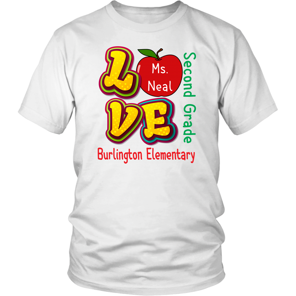 VnSupertramp Personalized Love Apple Women Men Second Grade Teacher T-Shirt - Custom Name, School, Grade - Back To School 1st Day of School