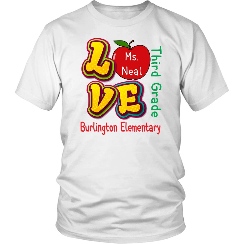 VnSupertramp Personalized Love Apple Women Men Third Grade Teacher T-Shirt - Custom Name, School, Grade - Back To School 1st Day of School