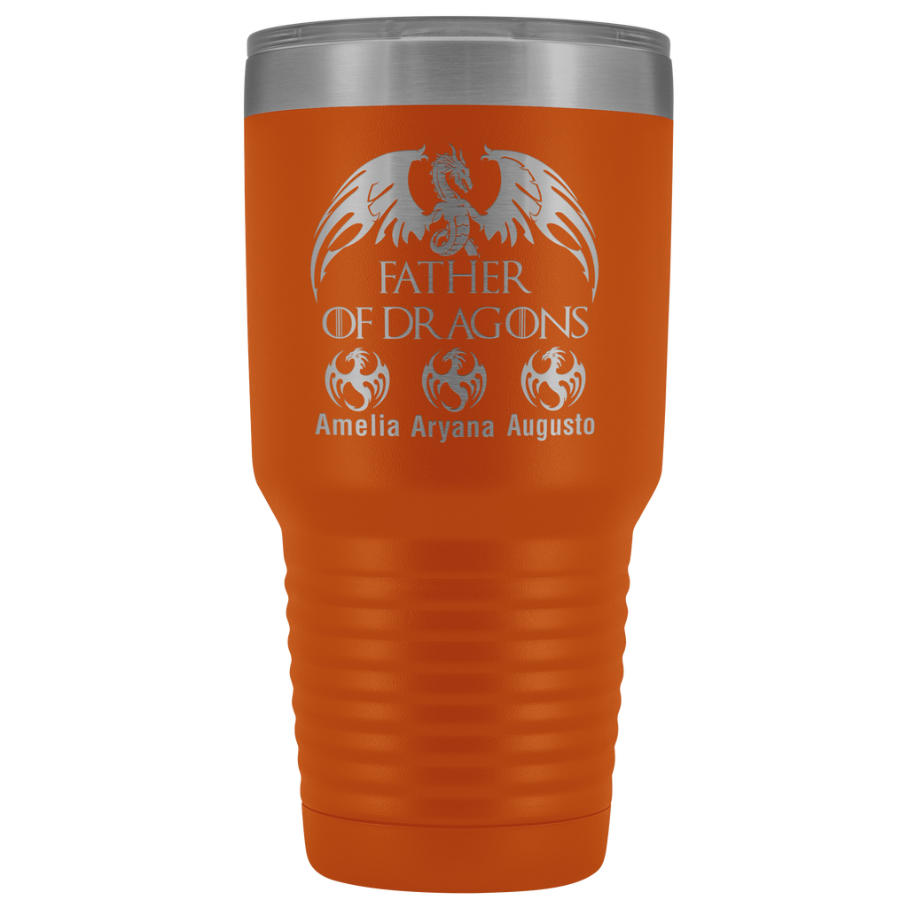 VnSupertramp Personalized Father of Dragons 30oz Vacuum Tumbler Add Up To 10 Dragons - Custom Kids' Name On Travel Cup Gift