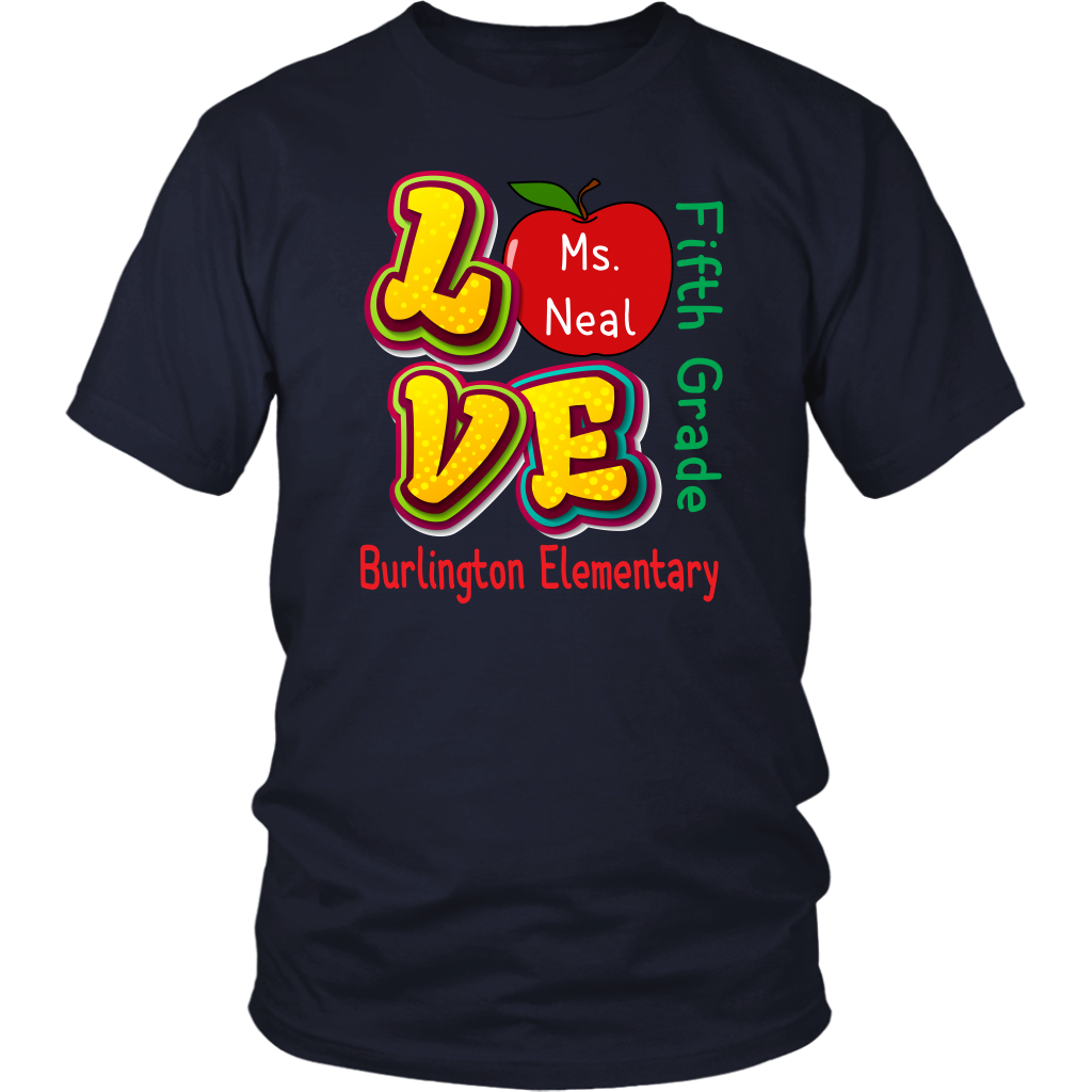 VnSupertramp Personalized Love Apple Women Men Fifth Grade Teacher T-Shirt - Custom Name, School, Grade - Back To School 1st Day of School