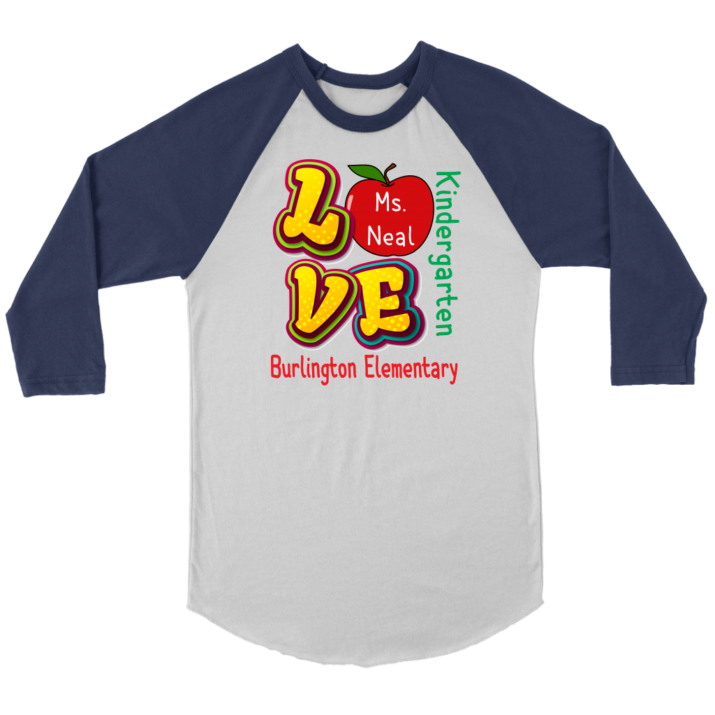 VnSupertramp Personalized Love Apple Women Men Raglan Teacher T-Shirt - Custom Name, School, Grade on Tee Gift