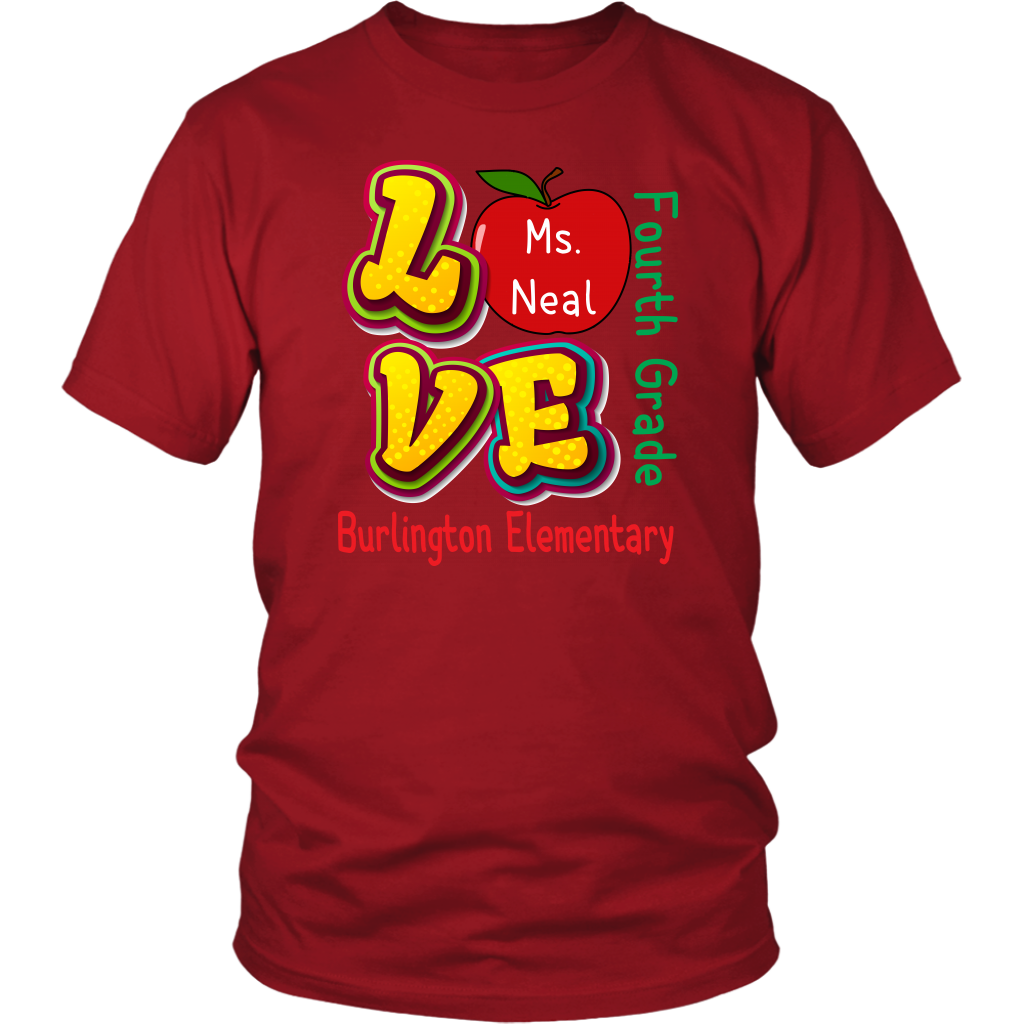 VnSupertramp Personalized Love Apple Women Men Fourth Grade Teacher T-Shirt - Custom Name, School, Grade - Back To School 1st Day of School