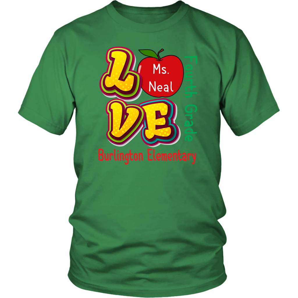 VnSupertramp Personalized Love Apple Women Men Fourth Grade Teacher T-Shirt - Custom Name, School, Grade - Back To School 1st Day of School