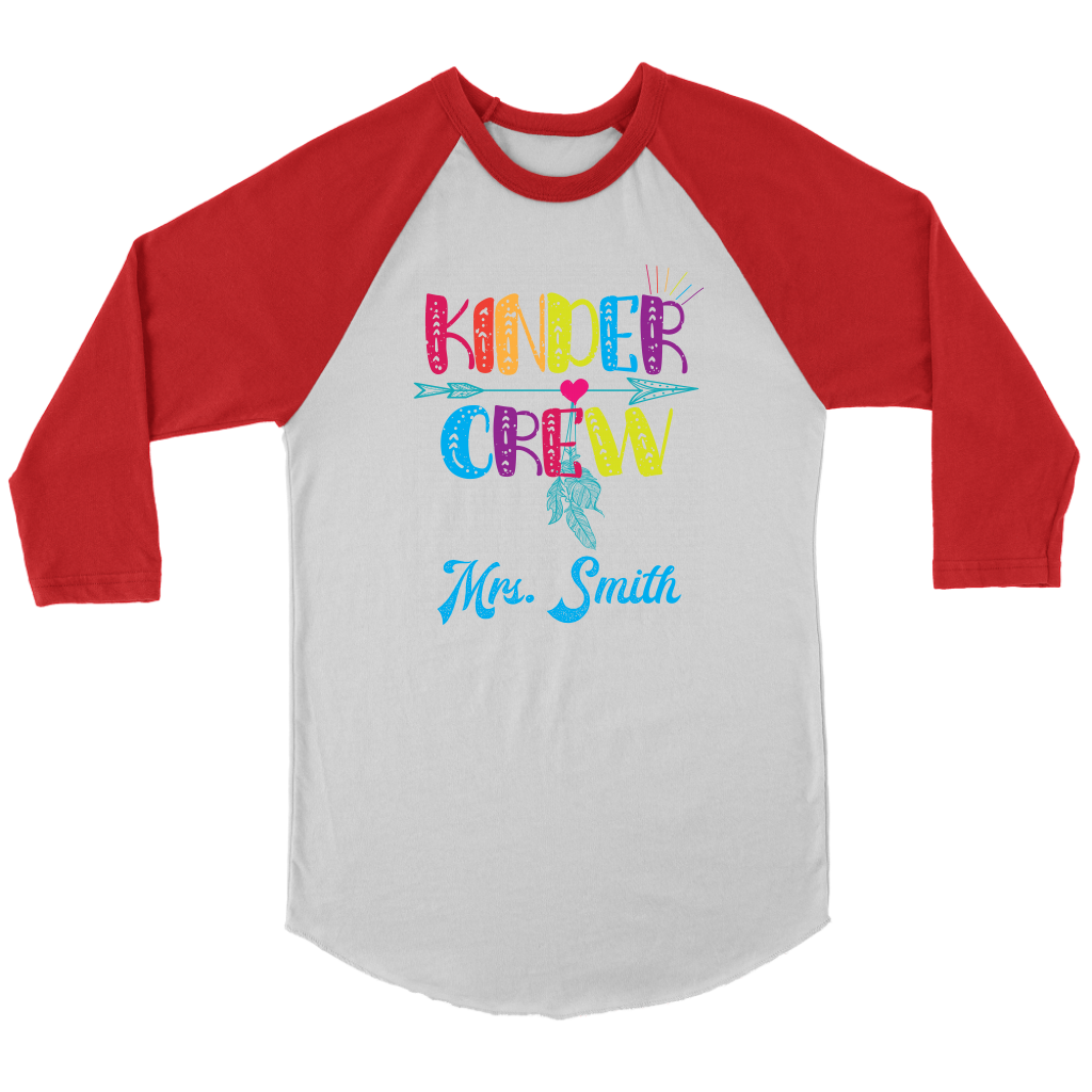 VnSupertramp Personalized Kinder Crew Kindergarten Women Men Teacher Raglan Shirt - Custom Name Back To School