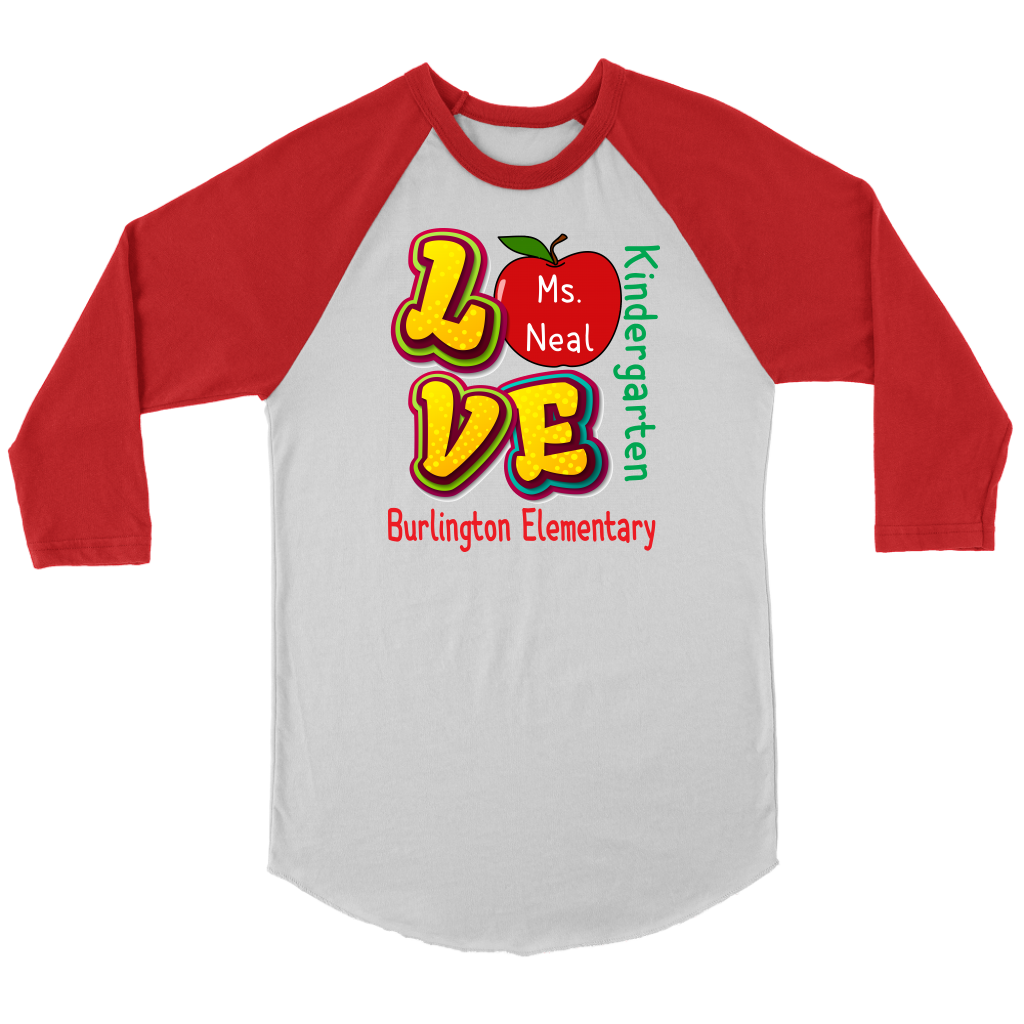 VnSupertramp Personalized Love Apple Women Men Raglan Teacher T-Shirt - Custom Name, School, Grade on Tee Gift