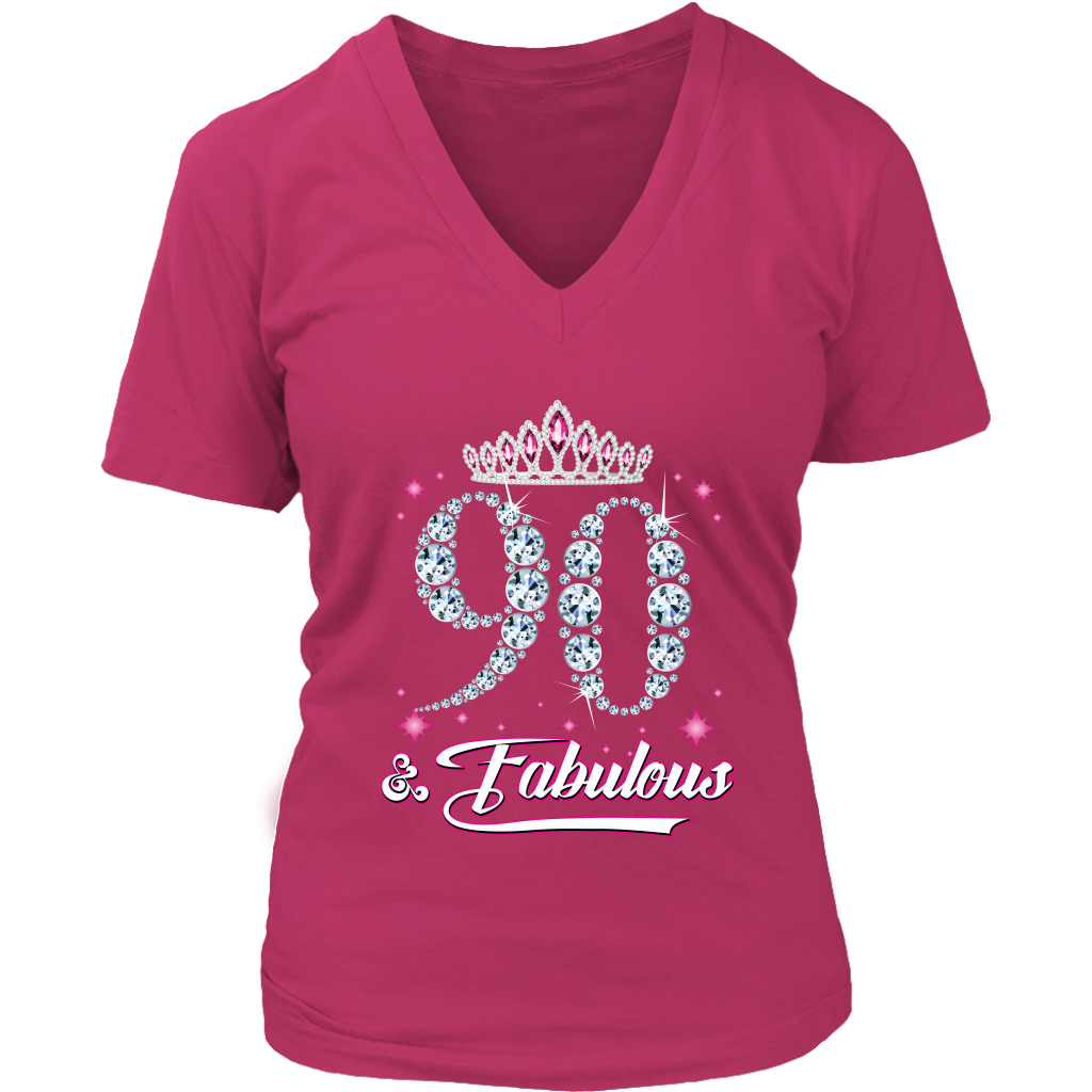 VnSupertramp Ninety And Fabulous V-Neck Shirt Plus Size XL-4XL 90th Birthday