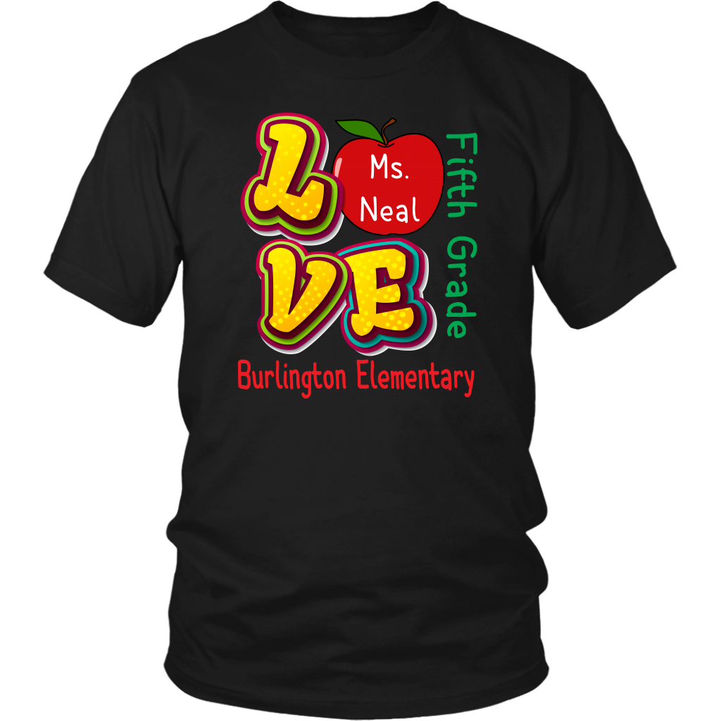 VnSupertramp Personalized Love Apple Women Men Fifth Grade Teacher T-Shirt - Custom Name, School, Grade - Back To School 1st Day of School