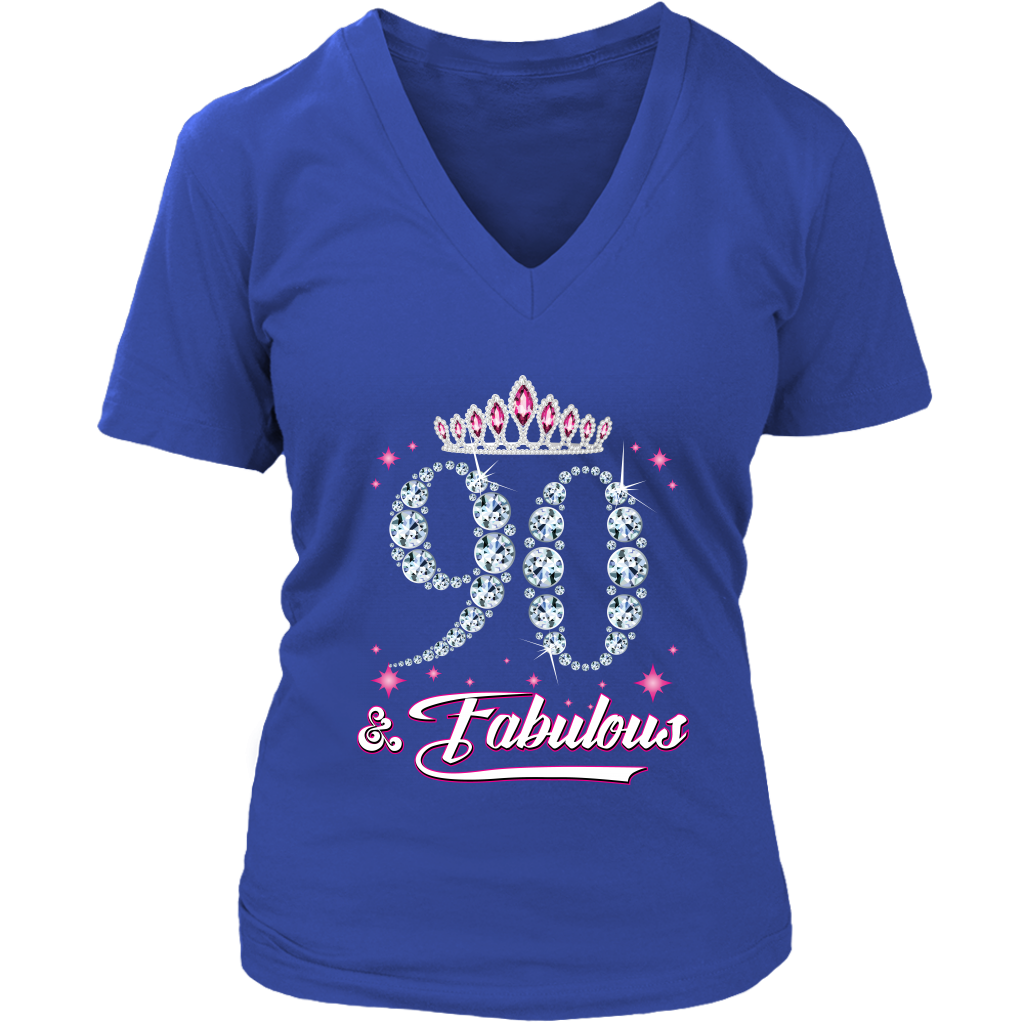 VnSupertramp Ninety And Fabulous V-Neck Shirt Plus Size XL-4XL 90th Birthday