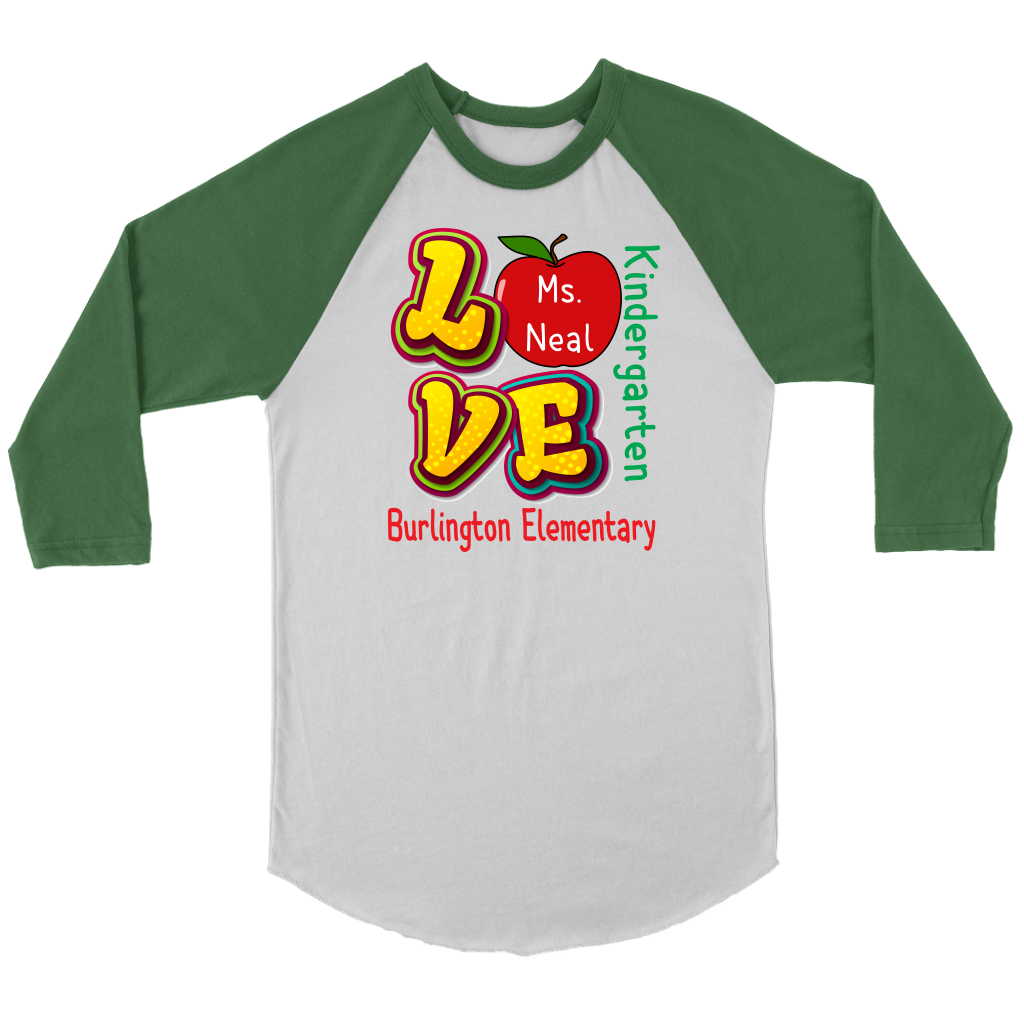 VnSupertramp Personalized Love Apple Women Men Raglan Teacher T-Shirt - Custom Name, School, Grade on Tee Gift
