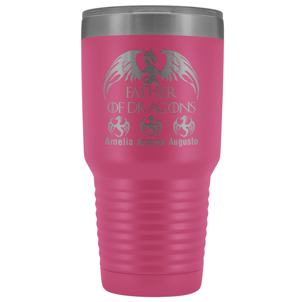 VnSupertramp Personalized Father of Dragons 30oz Vacuum Tumbler Add Up To 10 Dragons - Custom Kids' Name On Travel Cup Gift