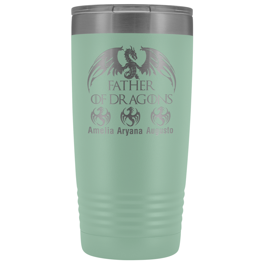 VnSupertramp Personalized Father of Dragons 20oz Vacuum Tumbler Add Up To 10 Dragons - Custom Kids' Name On Travel Cup Gift