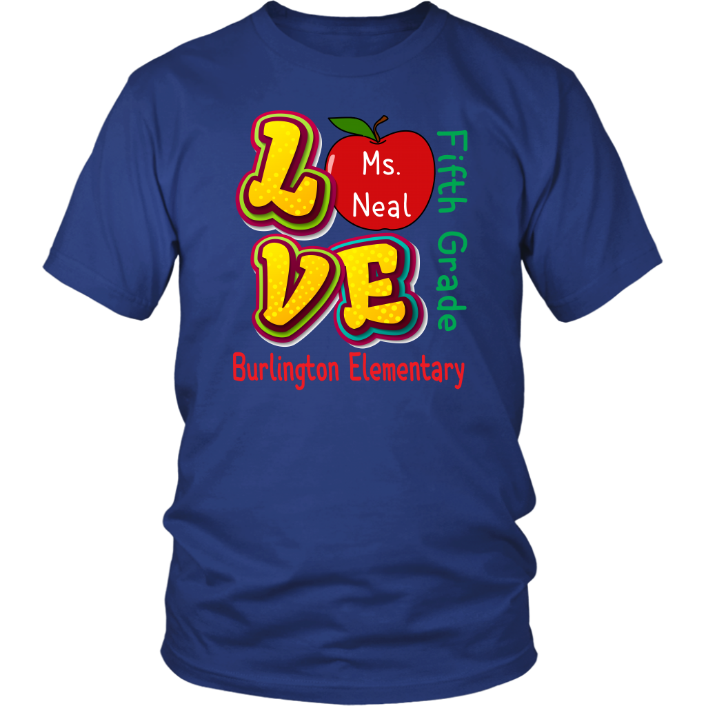 VnSupertramp Personalized Love Apple Women Men Fifth Grade Teacher T-Shirt - Custom Name, School, Grade - Back To School 1st Day of School