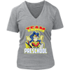 Image of VnSupertramp Team Preschool Wonder Teacher Women V-Neck T-Shirt - Back To School 1st Day of School Funny Superheroes Gift Tee