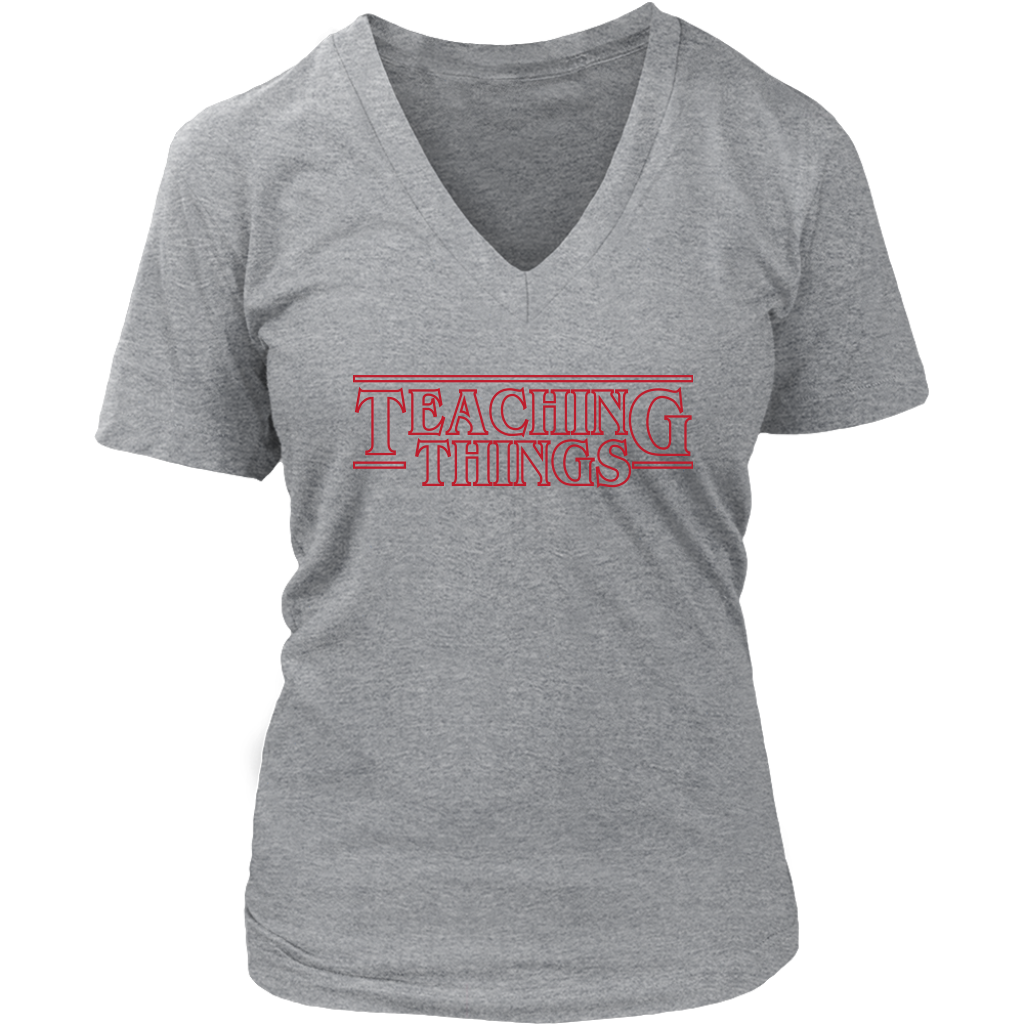 VnSupertramp Teaching Things Teacher Women V-Neck T-Shirt Plus Size XL-4XL For Stranger Things Fans - Back To School Appreciation Gift