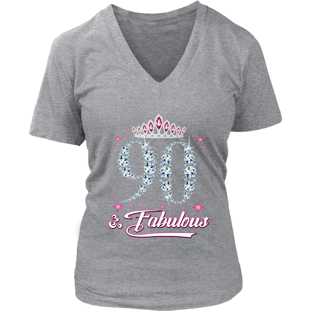 VnSupertramp Ninety And Fabulous V-Neck Shirt Plus Size XL-4XL 90th Birthday