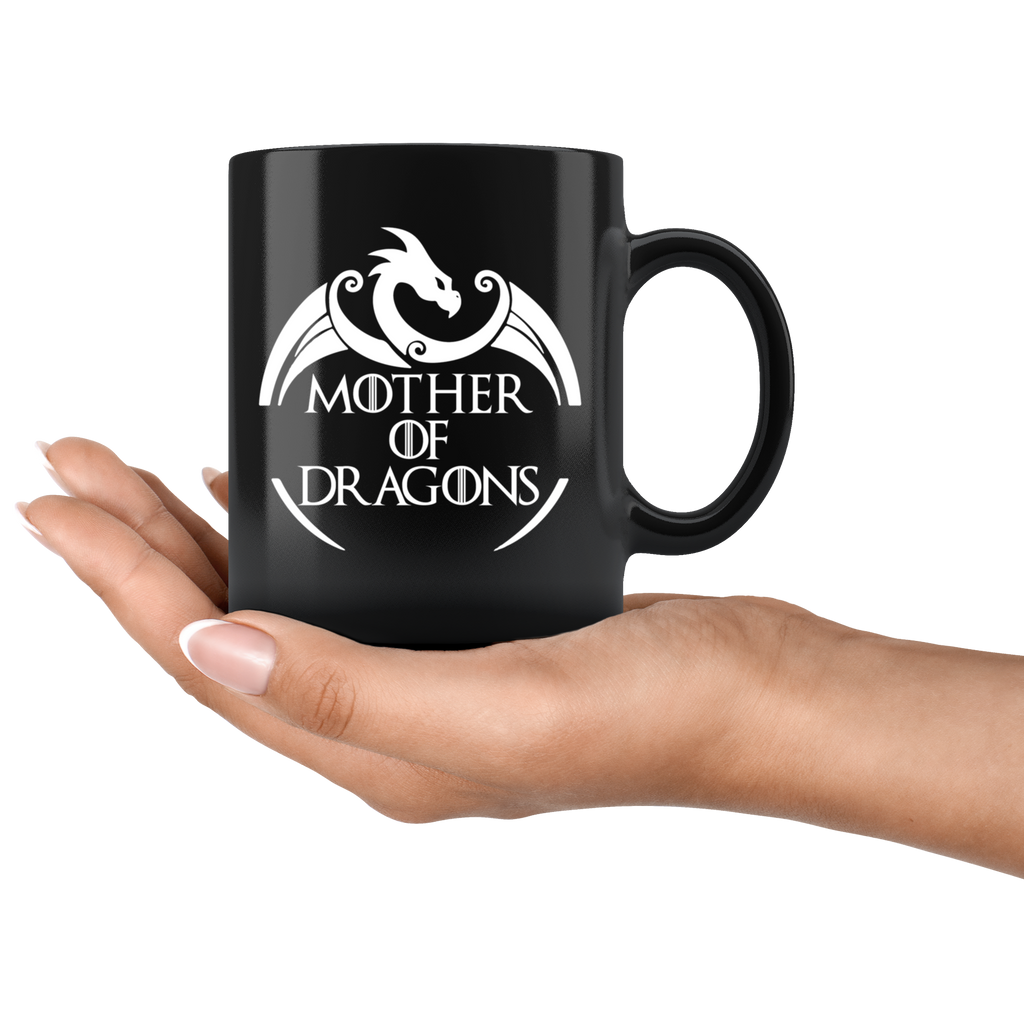 VnSupertramp Mother of Dragons Black Coffee Mug 11oz - Personalized Mother's Day Gift - Game of Thrones Fans Lovers