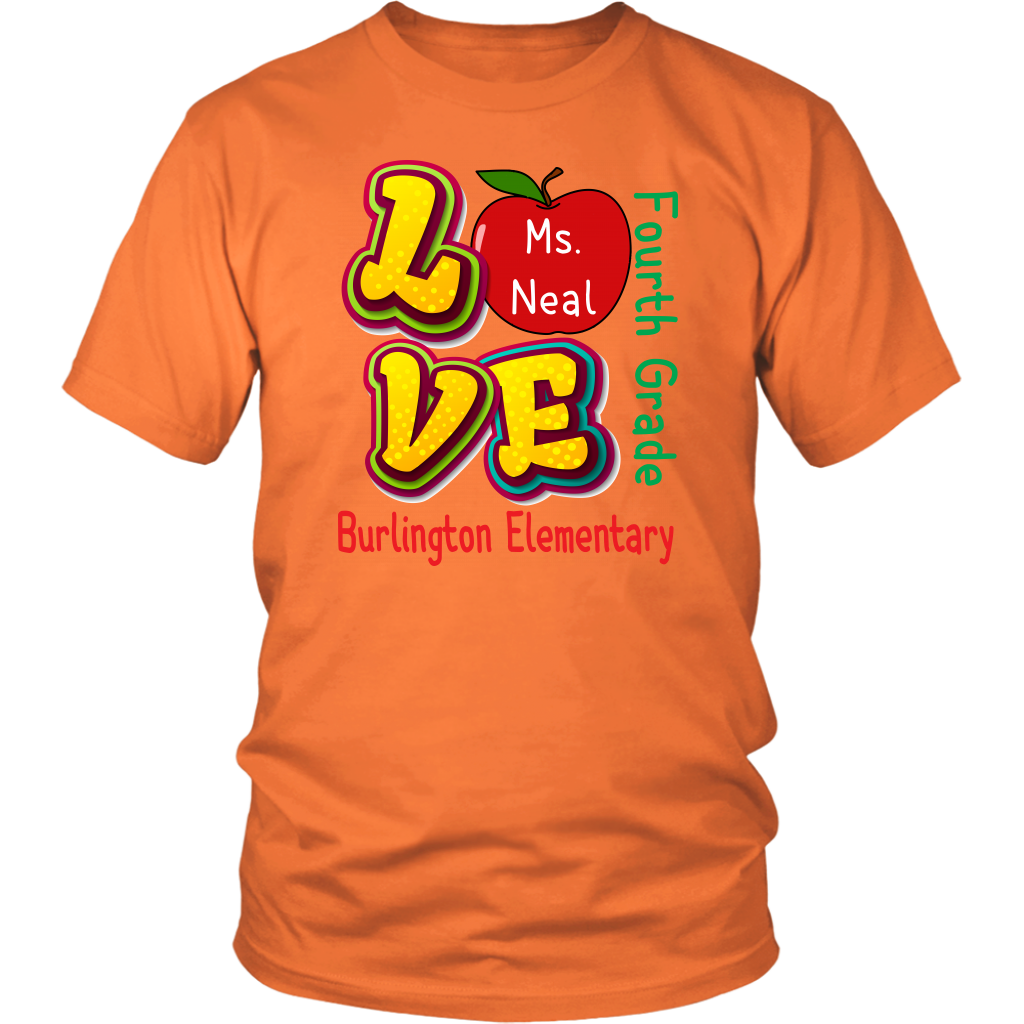VnSupertramp Personalized Love Apple Women Men Fourth Grade Teacher T-Shirt - Custom Name, School, Grade - Back To School 1st Day of School