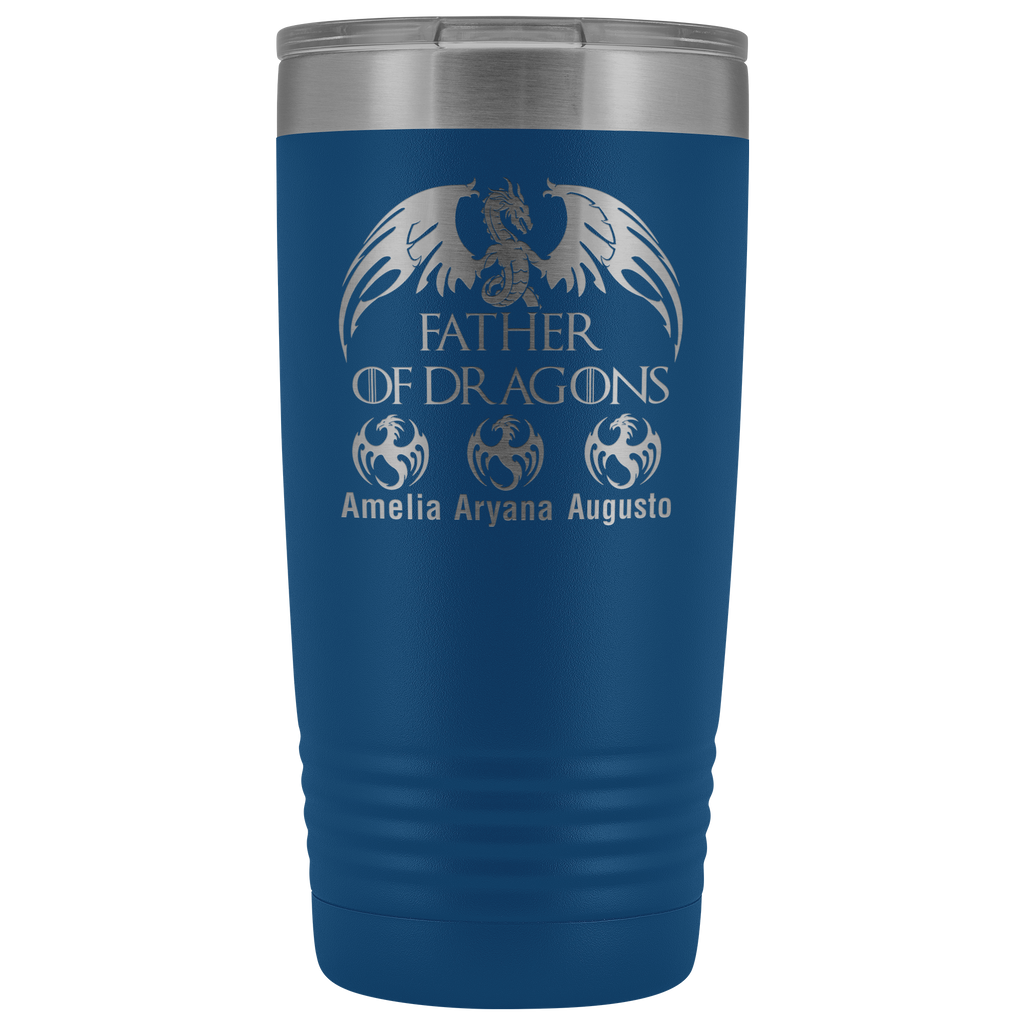 VnSupertramp Personalized Father of Dragons 20oz Vacuum Tumbler Add Up To 10 Dragons - Custom Kids' Name On Travel Cup Gift