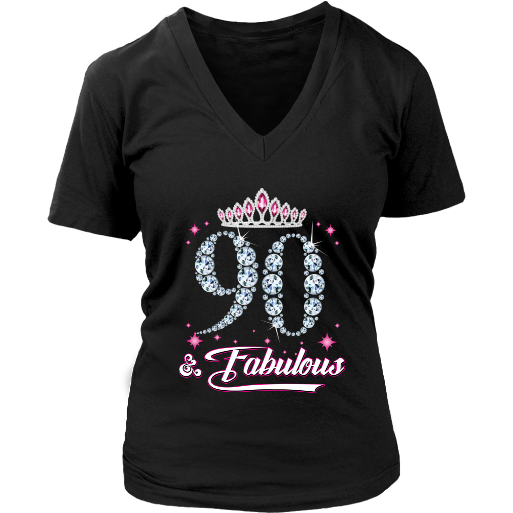 VnSupertramp Ninety And Fabulous V-Neck Shirt Plus Size XL-4XL 90th Birthday