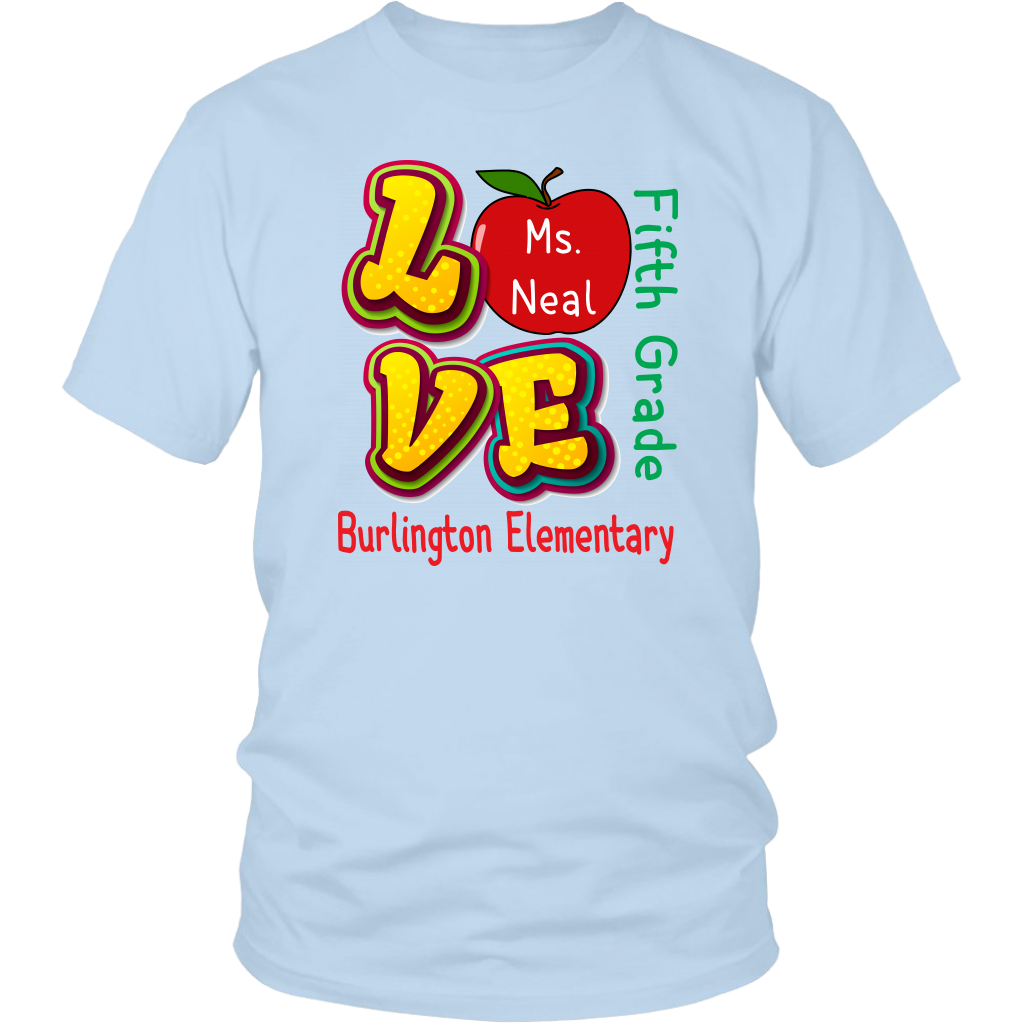 VnSupertramp Personalized Love Apple Women Men Fifth Grade Teacher T-Shirt - Custom Name, School, Grade - Back To School 1st Day of School