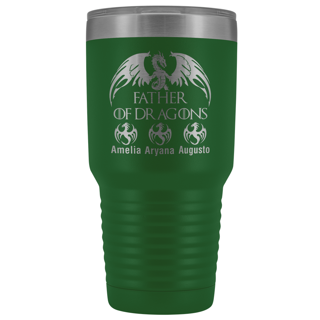 VnSupertramp Personalized Father of Dragons 30oz Vacuum Tumbler Add Up To 10 Dragons - Custom Kids' Name On Travel Cup Gift