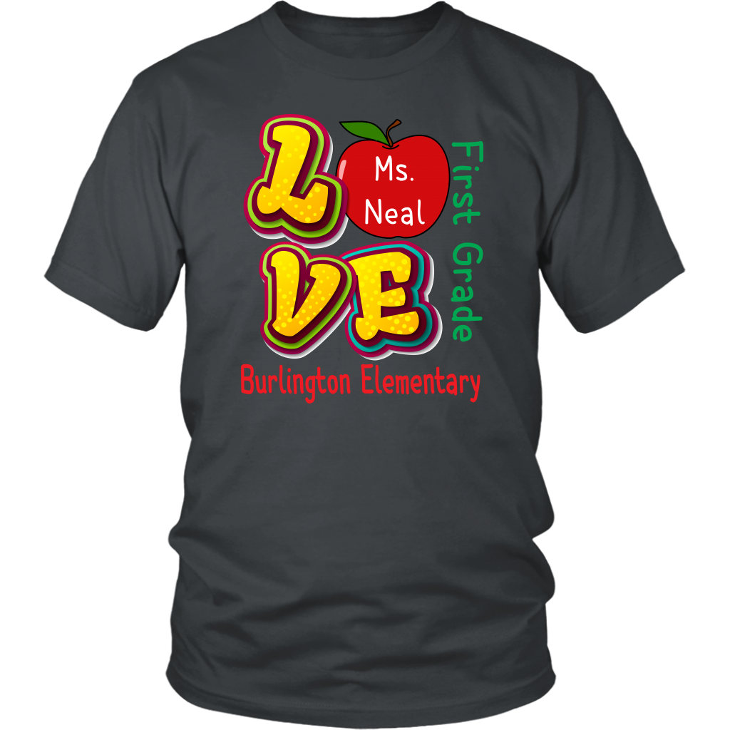 VnSupertramp Personalized Love Apple Women Men First Grade Teacher T-Shirt - Custom Name, School, Grade - Back To School 1st Day of School