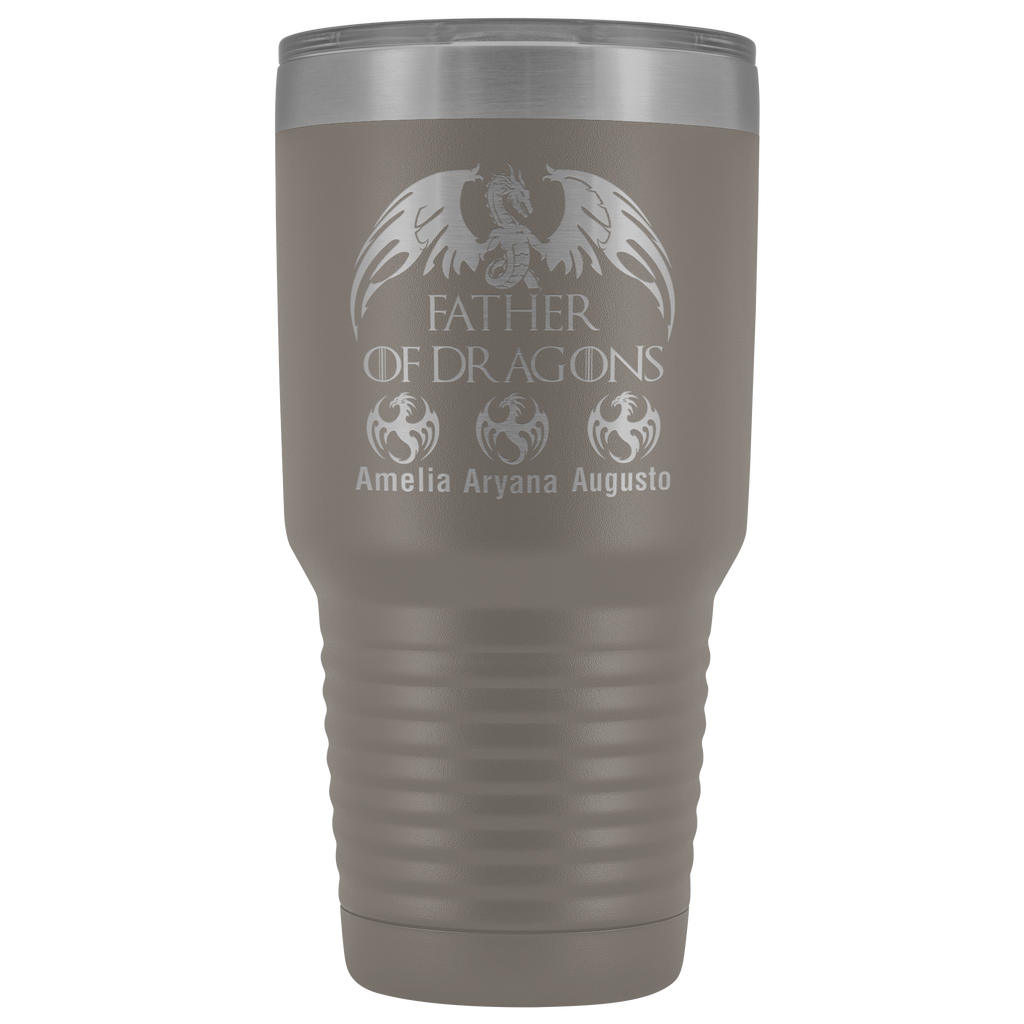 VnSupertramp Personalized Father of Dragons 30oz Vacuum Tumbler Add Up To 10 Dragons - Custom Kids' Name On Travel Cup Gift