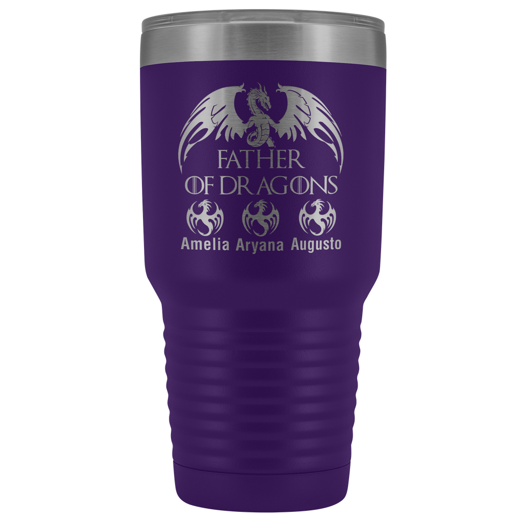 VnSupertramp Personalized Father of Dragons 30oz Vacuum Tumbler Add Up To 10 Dragons - Custom Kids' Name On Travel Cup Gift
