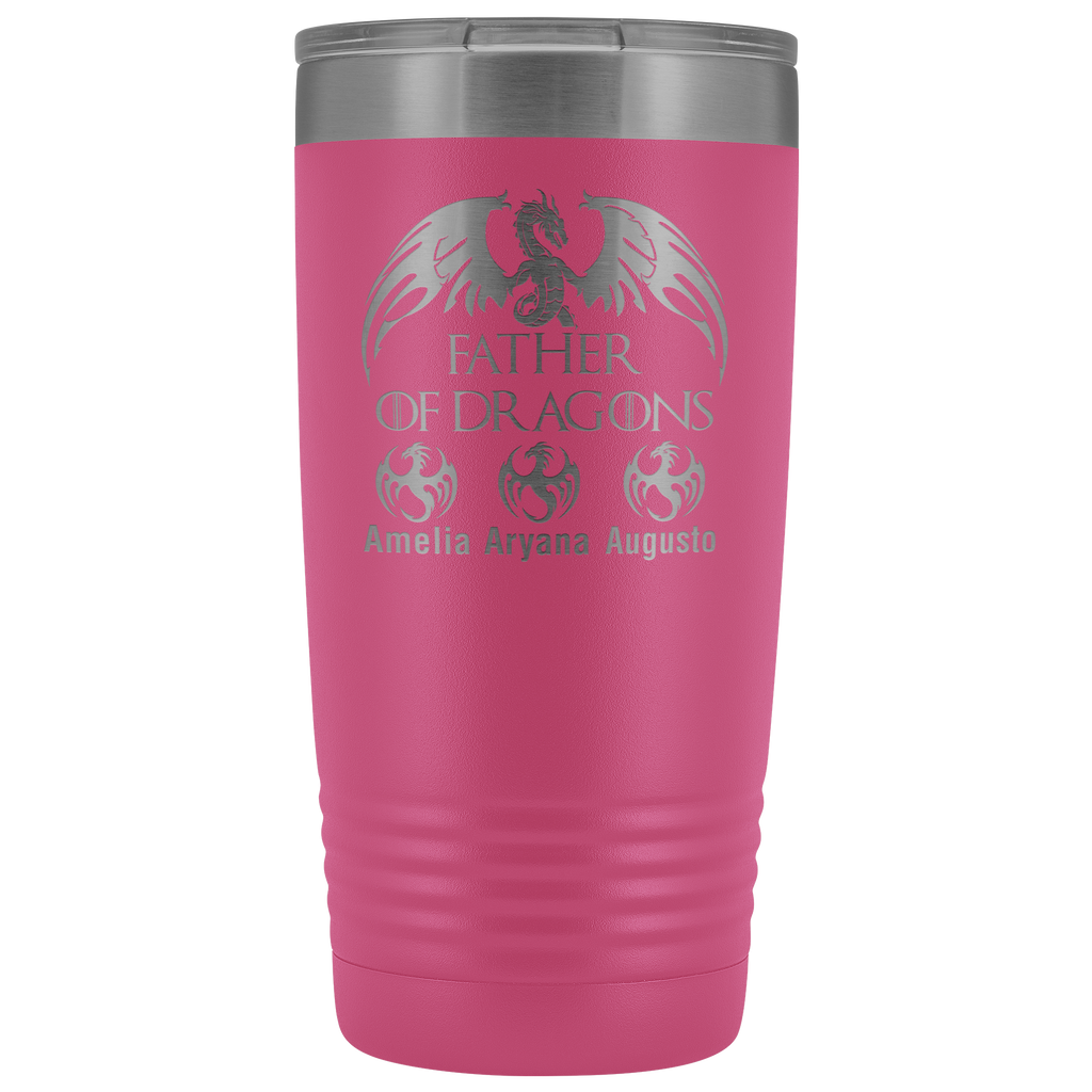 VnSupertramp Personalized Father of Dragons 20oz Vacuum Tumbler Add Up To 10 Dragons - Custom Kids' Name On Travel Cup Gift