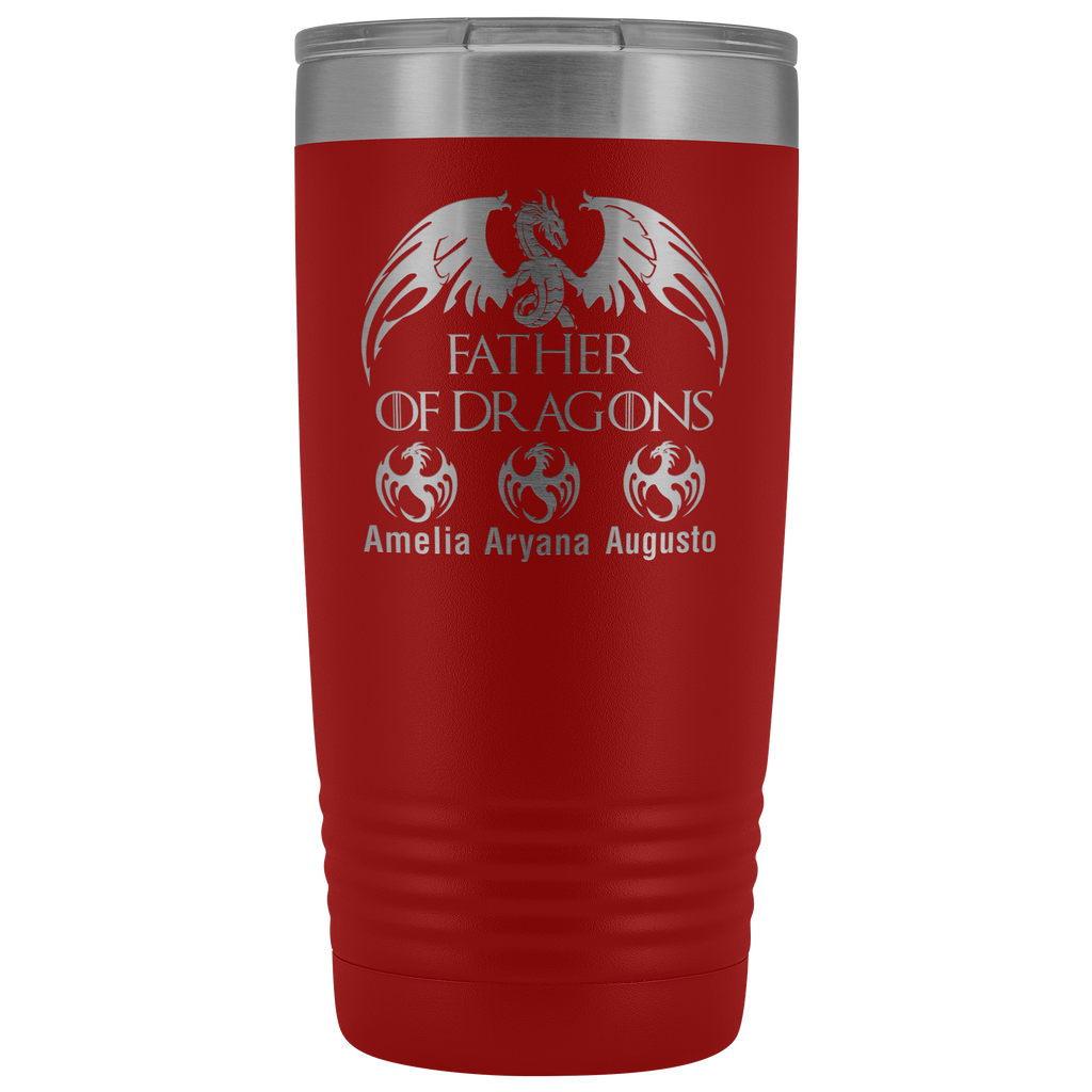 VnSupertramp Personalized Father of Dragons 20oz Vacuum Tumbler Add Up To 10 Dragons - Custom Kids' Name On Travel Cup Gift