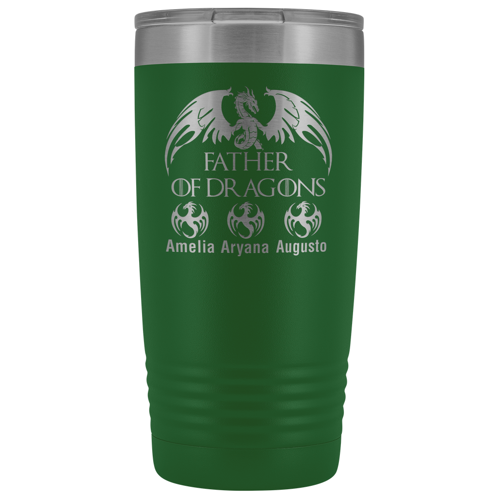 VnSupertramp Personalized Father of Dragons 20oz Vacuum Tumbler Add Up To 10 Dragons - Custom Kids' Name On Travel Cup Gift