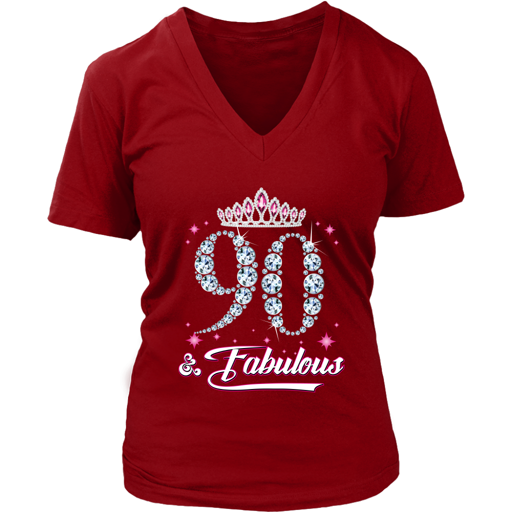 VnSupertramp Ninety And Fabulous V-Neck Shirt Plus Size XL-4XL 90th Birthday