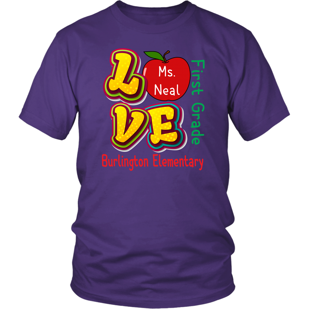 VnSupertramp Personalized Love Apple Women Men First Grade Teacher T-Shirt - Custom Name, School, Grade - Back To School 1st Day of School