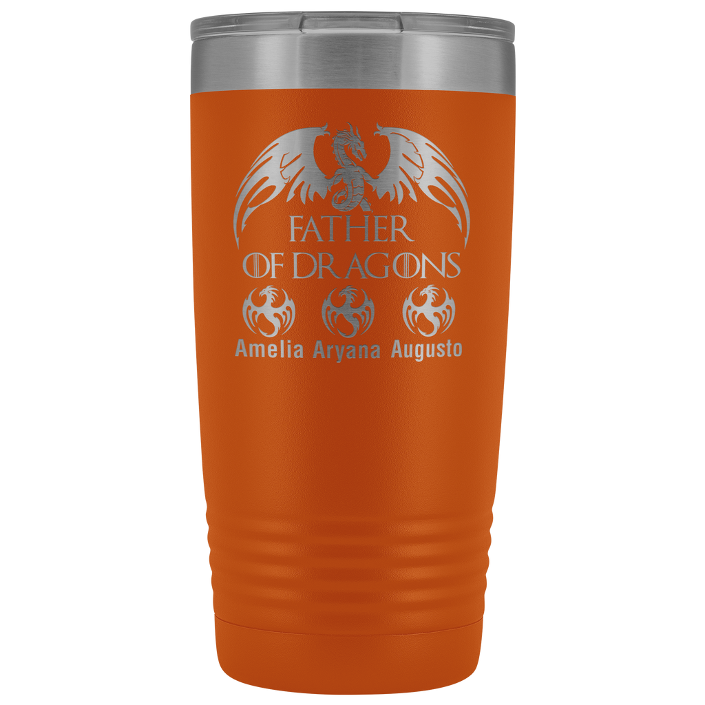 VnSupertramp Personalized Father of Dragons 20oz Vacuum Tumbler Add Up To 10 Dragons - Custom Kids' Name On Travel Cup Gift