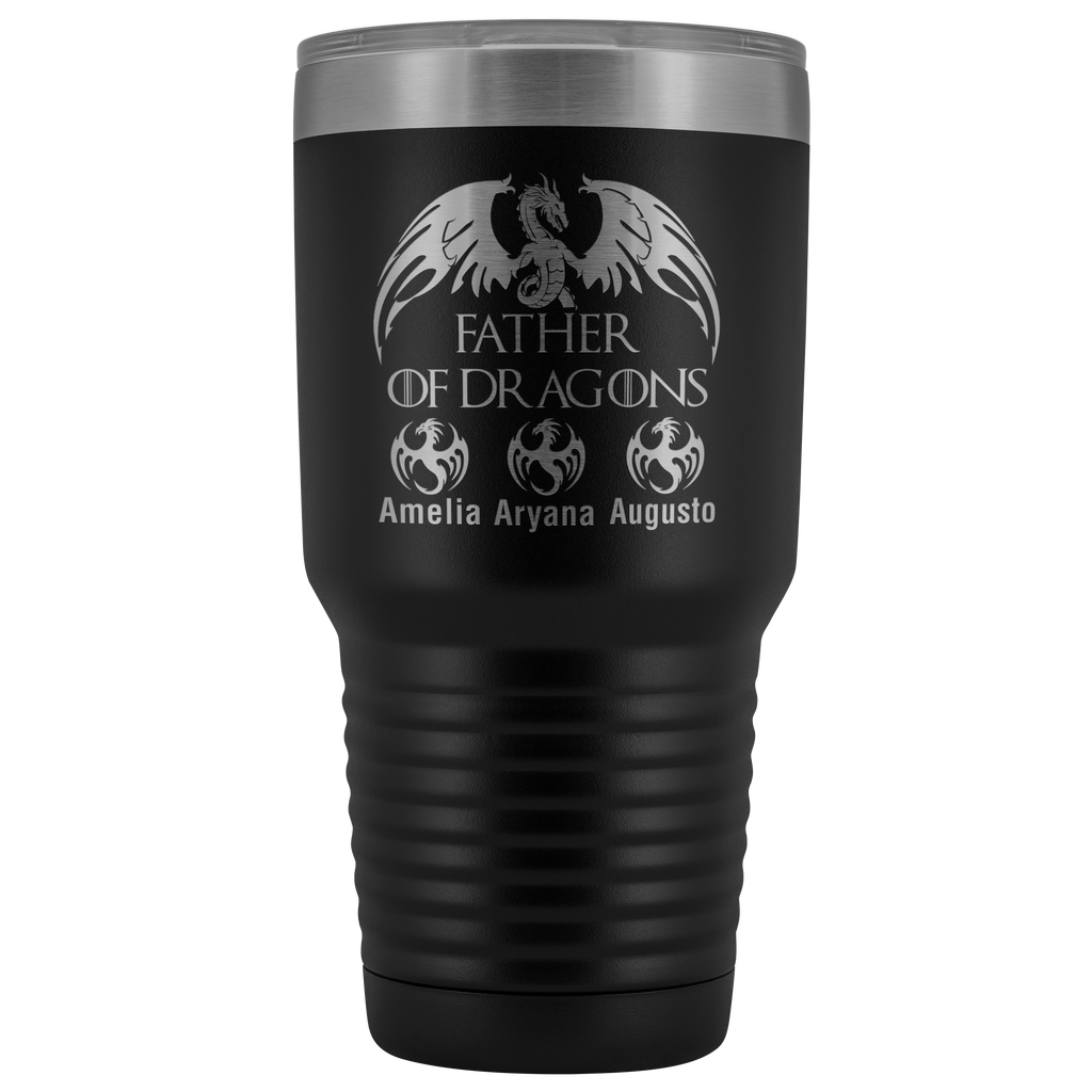 VnSupertramp Personalized Father of Dragons 30oz Vacuum Tumbler Add Up To 10 Dragons - Custom Kids' Name On Travel Cup Gift