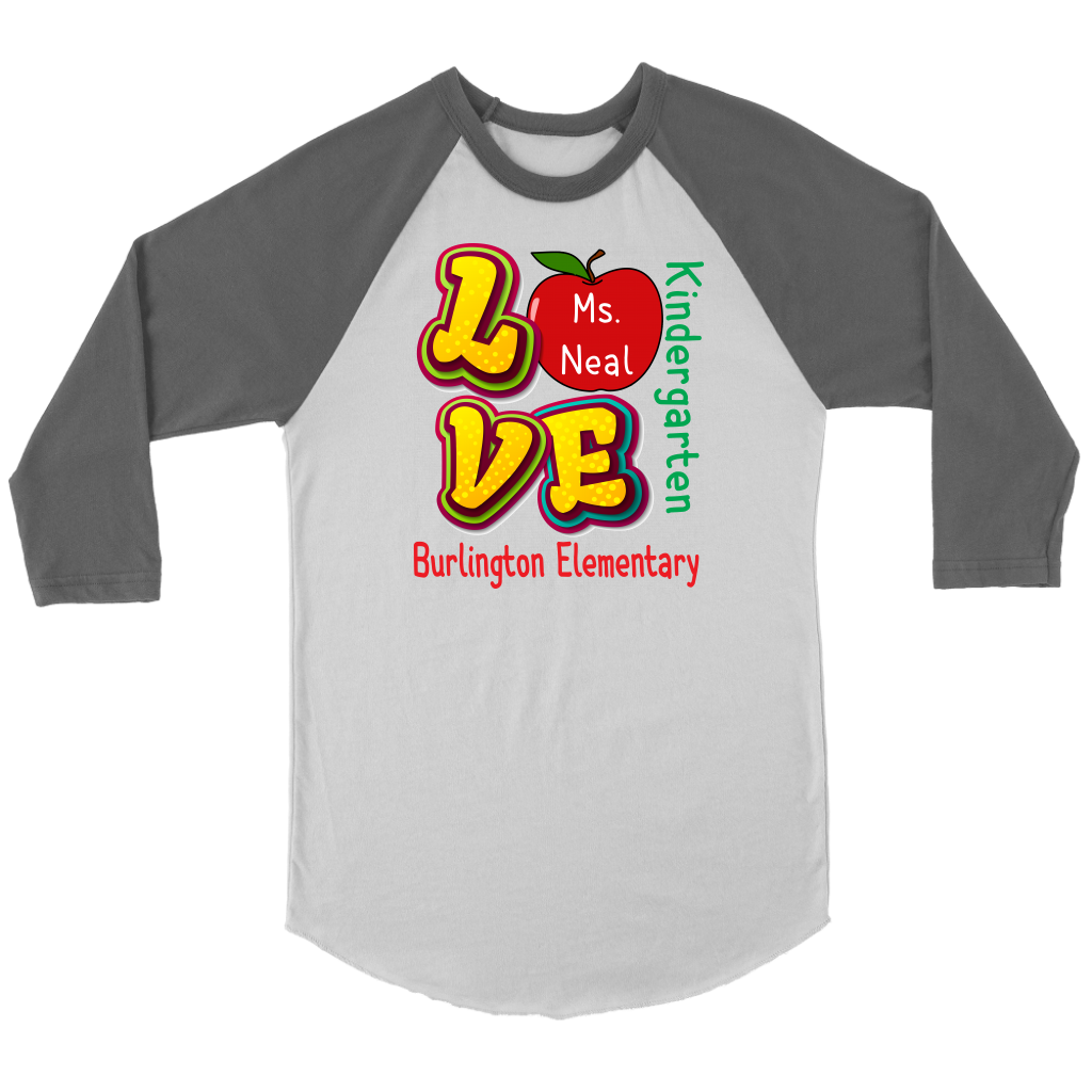VnSupertramp Personalized Love Apple Women Men Raglan Teacher T-Shirt - Custom Name, School, Grade on Tee Gift
