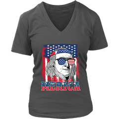 VnSupertramp 4th Of July Benjamin Franklin Graphic Funny Women V-Neck T-Shirt Plus Size XL-4XL Merica Patriotic Gift - D1