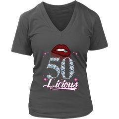 VnSupertramp Fifty Licious 50th Birthday Sexy Clips Women V-Neck Shirt Plus Size XL-4XL Mother's Day Mom Gift 1969 - D2