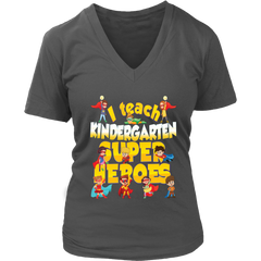 VnSupertramp I Teach Kinder Superheroes Kindergarten Teacher Women V-Neck T-Shirt Plus Size XL-4XL Back To School First Day of School Gift