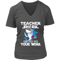 VnSupertramp Teacher Shark Doo Doo Your Work Women V-Neck Shirt Plus Size XL-4XL - D4