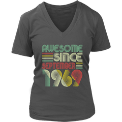 VnSupertramp Vintage September 50th Birthday 1969 Women V-Neck Shirt Plus Size XL-4XL Mom Wife Gift