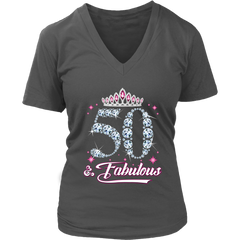 VnSupertramp Fifty And Fabulous V-Neck Shirt Plus Size XL-4XL 50th Birthday Gift