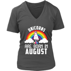 Unicorns Are Born In August Birthday Women V-Neck Shirt Plus Size XL-4XL VnSupertramp Apparel