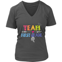 Team First Grade Women V-Neck Shirt Plus Size XL-4XL Back To School Official VnSupertramp Apparel