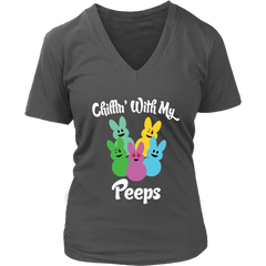 VnSupertramp Chillin' With My Peeps Women V-Neck T-shirt Plus Size XL-4XL Easter Day Hunting Egg Season - D4